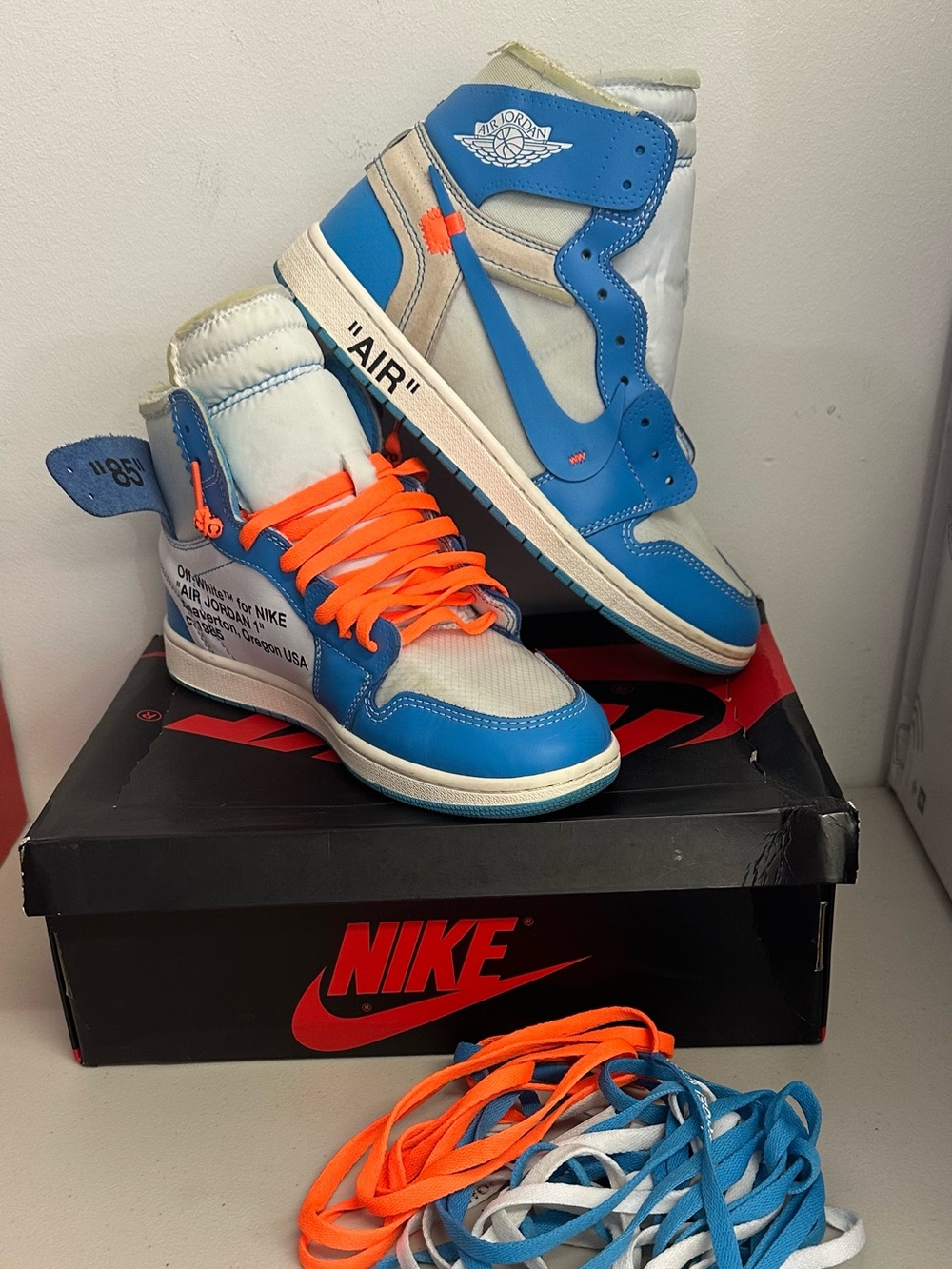 Nike Air Jordan 1 High OG White Blue with Orange Laces